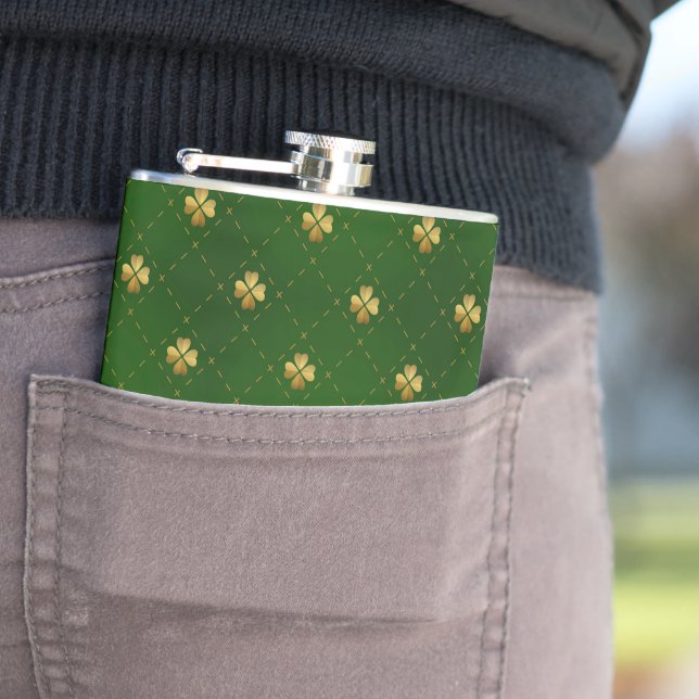 Golden Green Clover Pattern Flask (In Situ)