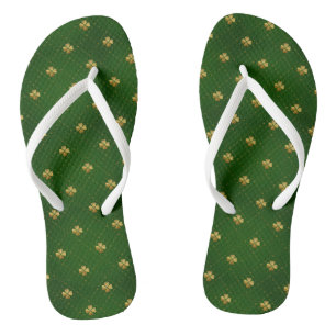 Golden Green Clover Pattern Flip Flops