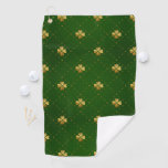 Golden Green Clover Pattern Golf Towel