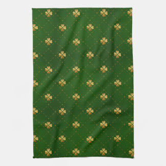 Golden Green Clover Pattern Kitchen Towel