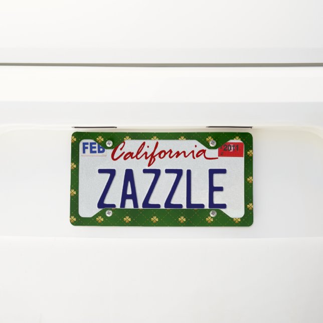Golden Green Clover Pattern License Plate Frame (On Car)