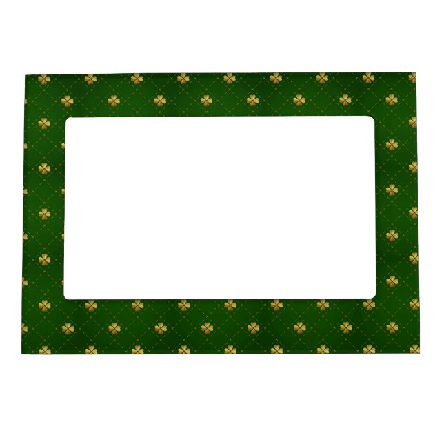 Golden Green Clover Pattern Magnetic Frame (Front)