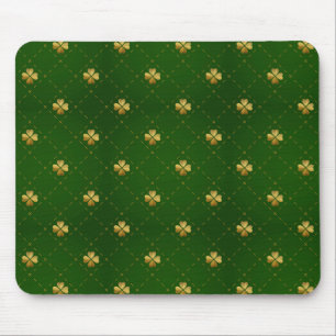 Golden Green Clover Pattern Mouse Pad
