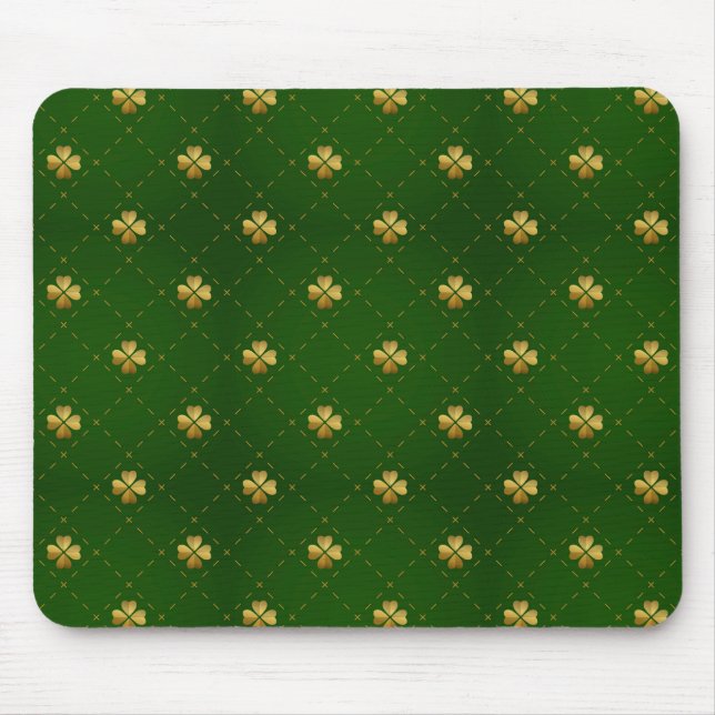 Golden Green Clover Pattern Mouse Pad (Front)