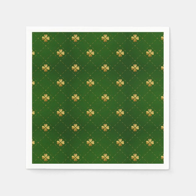 Golden Green Clover Pattern Napkins (Front)
