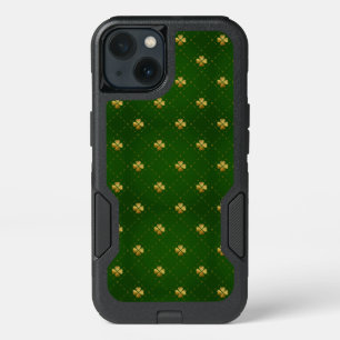 Golden Green Clover Pattern iPhone 13 Case