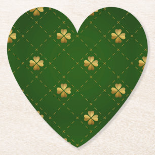 Golden Green Clover Pattern Paper Coaster