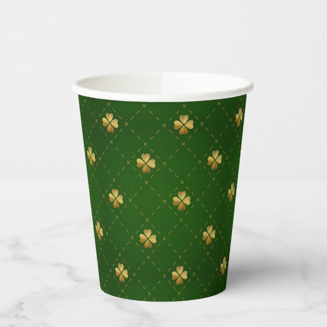 Golden Green Clover Pattern Paper Cups (Left)