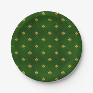 Golden Green Clover Pattern Paper Plates