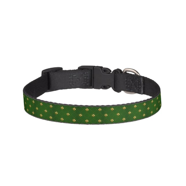 Golden Green Clover Pattern Pet Collar (Front)