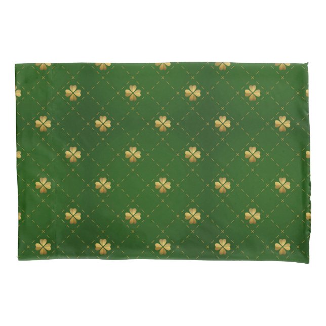 Golden Green Clover Pattern Pillow Case (Front-Left)