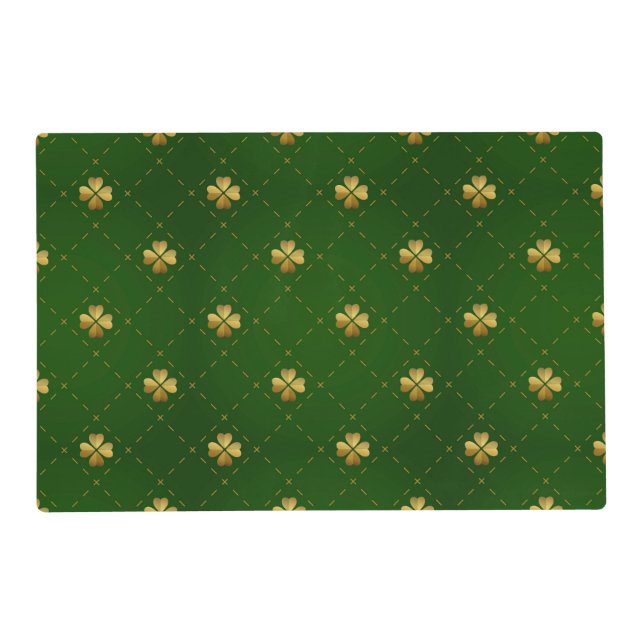 Golden Green Clover Pattern Placemat (Front)