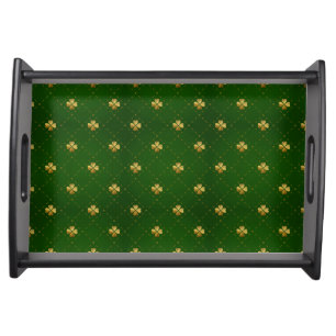 Golden Green Clover Pattern Serving Tray
