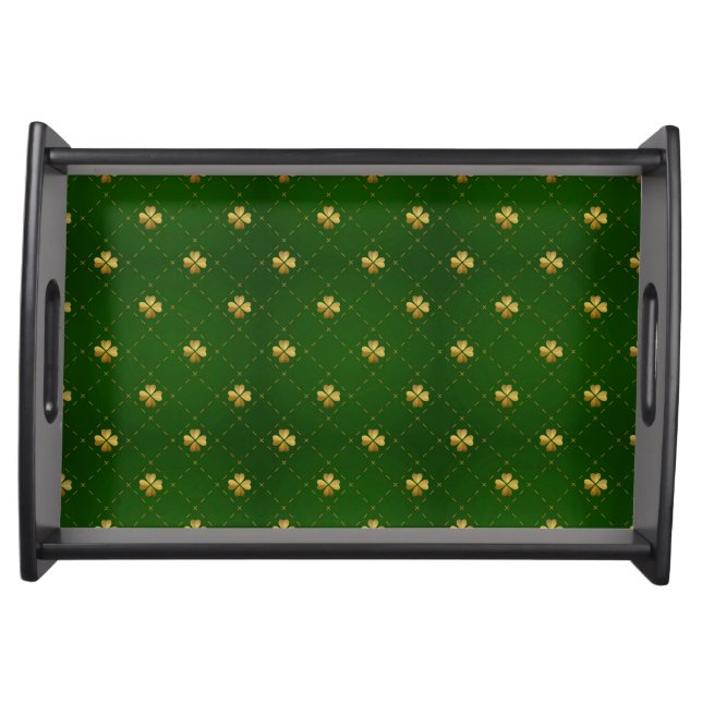 Golden Green Clover Pattern Serving Tray (Front)
