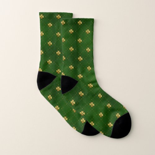 Golden Green Clover Pattern Socks