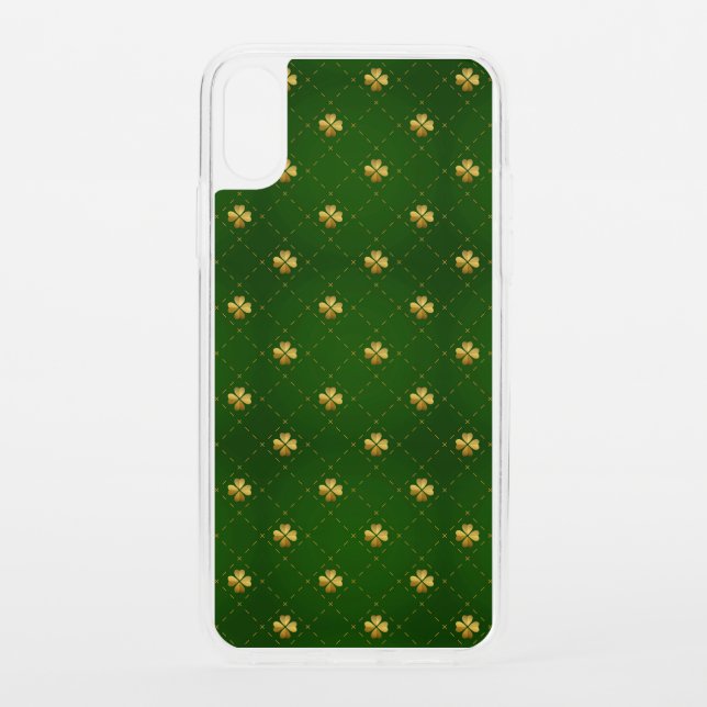 Golden Green Clover Pattern Uncommon iPhone Case (Back)