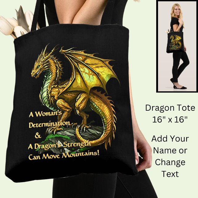 Golden Green Dragon & Woman Can Move Mountains Tote Bag (Creator Uploaded)