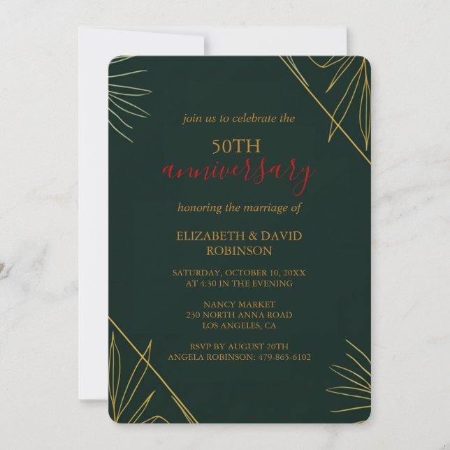 Golden Green elegant 50th anniversary wedding  Invitation (Front)