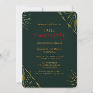 Golden Green elegant 50th anniversary wedding Invitation