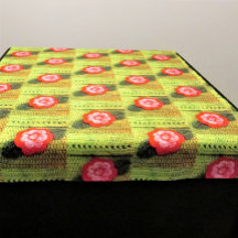 Golden Green Hot Pink Floral Artisan Crochet Print