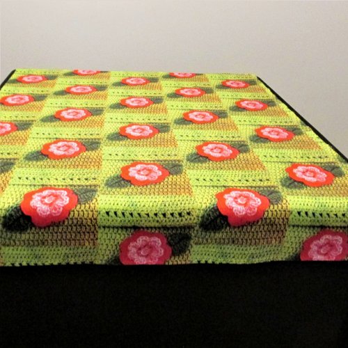 Golden Green Hot Pink Floral Artisan Crochet Print Tapestry