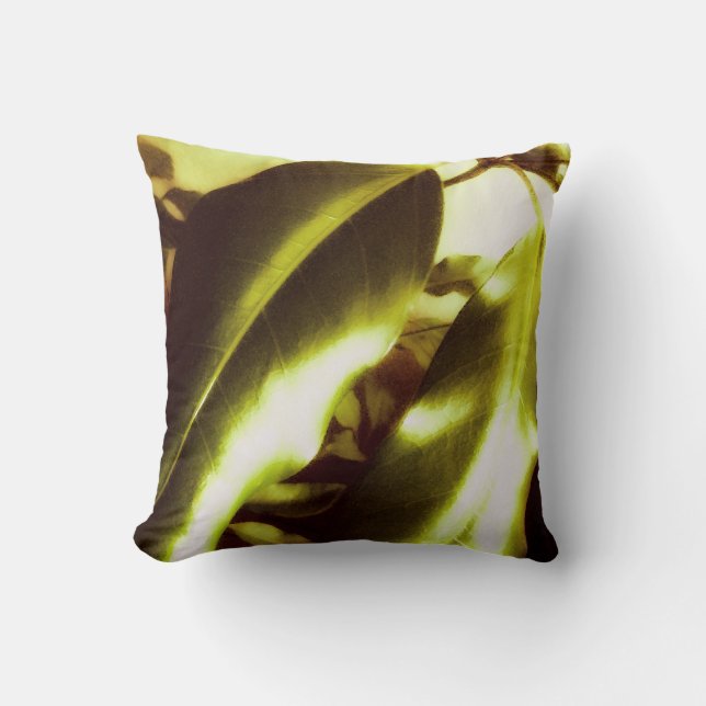 Golden Green Leaves Throw Pillow (Front)