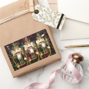 Golden Green Nutcracker Soldiers Christmas Rectangular Sticker