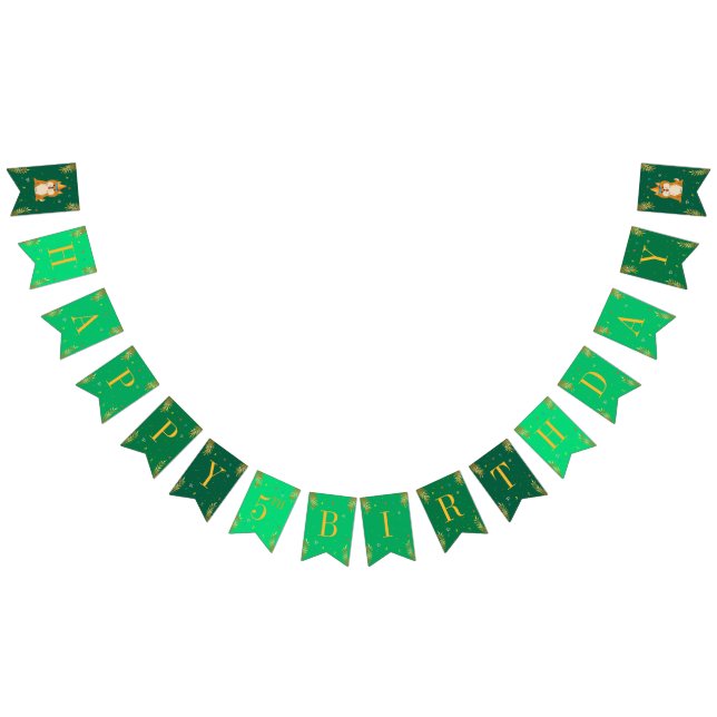 Golden Green Puppy Dog Kid's Birthday Bunting Flags (All)