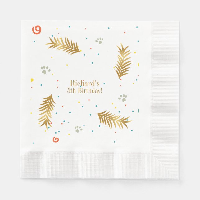 Golden Green Puppy Dog Kid's Birthday Napkins (Front)