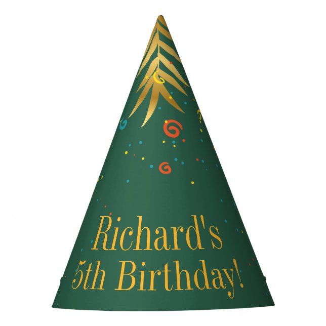 Golden Green Puppy Dog Kid's Birthday Party Hat (Front)