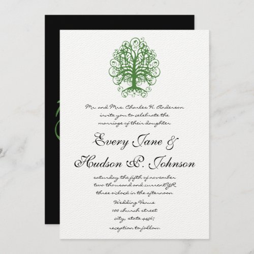 Golden Green Swirl Tree Roots of Love Wedding  Inv Invitation