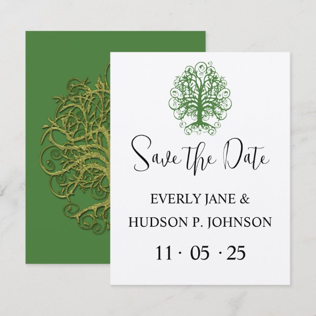 Golden Green Swirl Tree Roots of Love Wedding Invi Invitation (Front/Back)