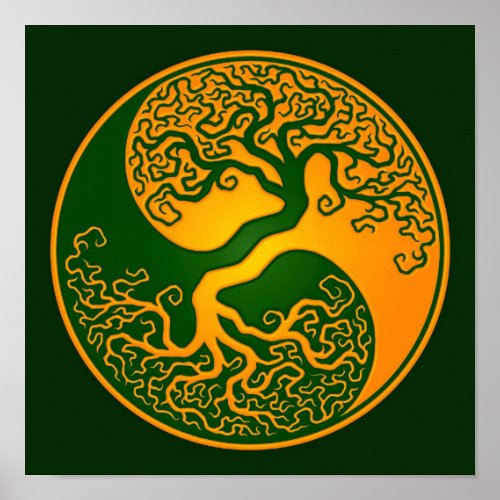 Golden Green Tree of Life Yin Yang Poster