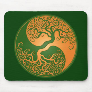 Golden Green Yin Yang Tree Mouse Pad