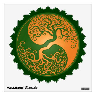 Golden Green Yin Yang Tree Wall Sticker