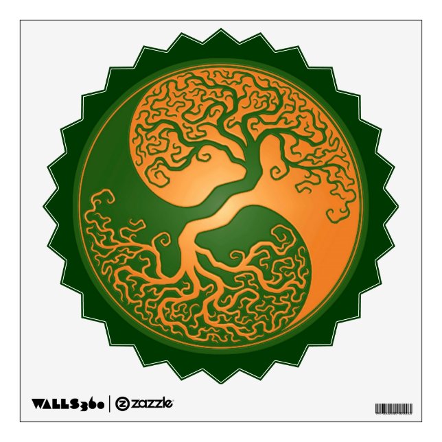 Golden Green Yin Yang Tree Wall Sticker (Front)