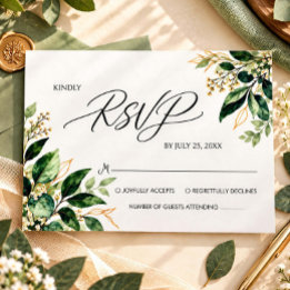Golden Greenery Eucalyptus Wedding RSVP Card