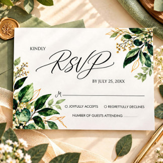 Golden Greenery Eucalyptus Wedding RSVP Card