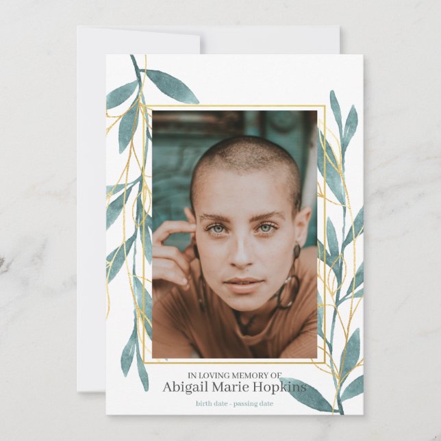 Golden Greenery Floral In Loving Memory Funeral Thank You Card (Front)