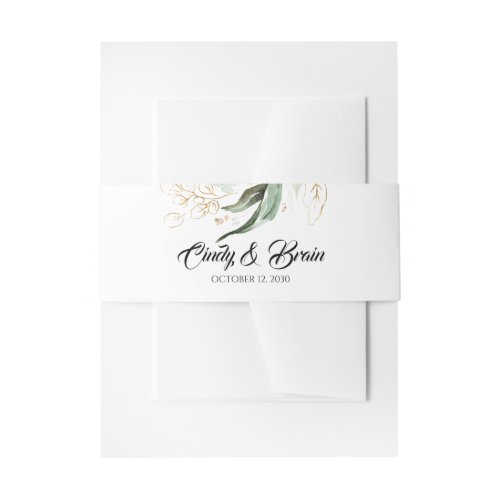 Golden Greenery Leaves Wedding Invitation Belly Band