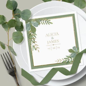 Golden Greenery Paper Wedding Napkin