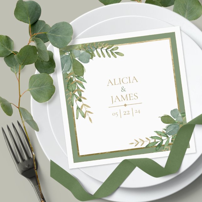 Golden Greenery Paper Wedding Napkin (Creator Uploaded)