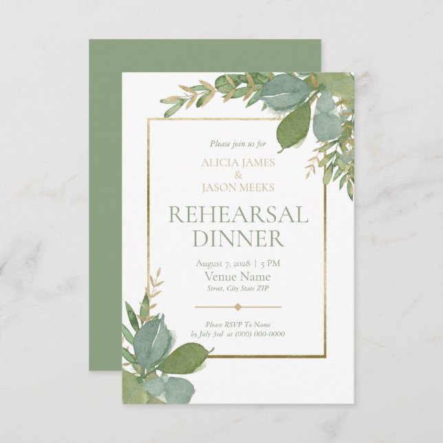 Golden Greenery Rehearsal Dinner Invitation (Front/Back)