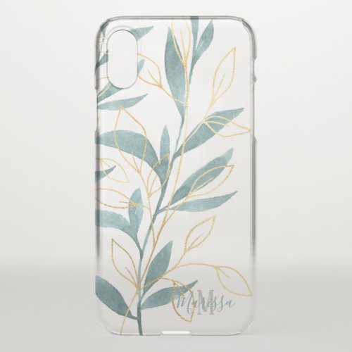 Golden Greenery Watercolor Floral Monogram iPhone XS Case