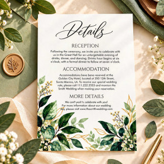 Golden Greenery Wedding Details Enclosure Card
