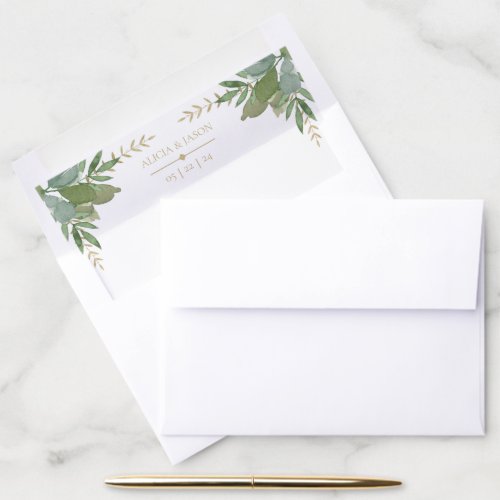 Golden Greenery Wedding Envelope Liner