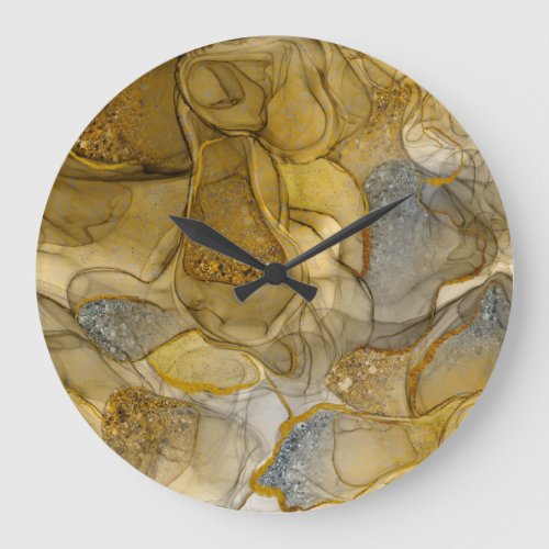 Golden grey marbling sensations large clock