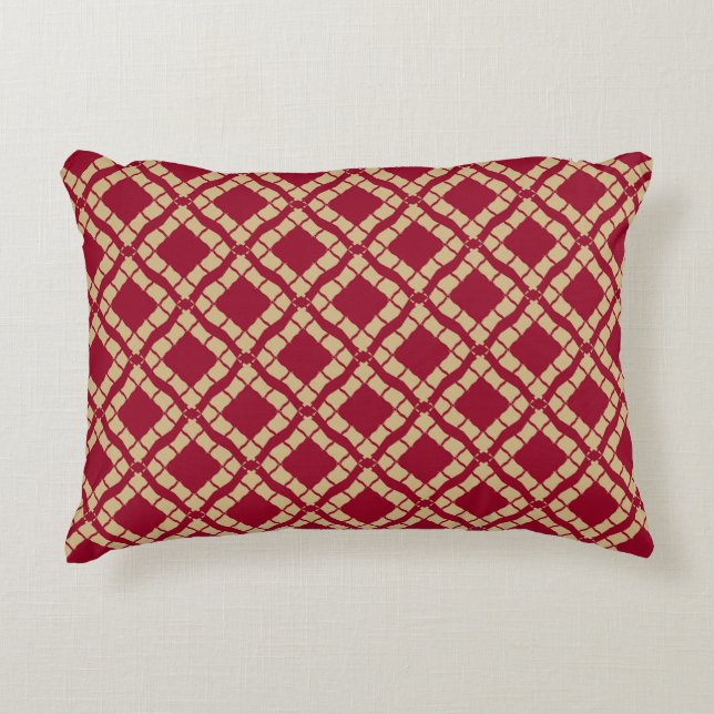 Golden grid geometric seamless pattern in oriental accent pillow (Front)