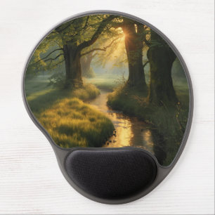 Golden Grove Sunrise – Tranquil Sunlit Forest Stre Gel Mouse Pad