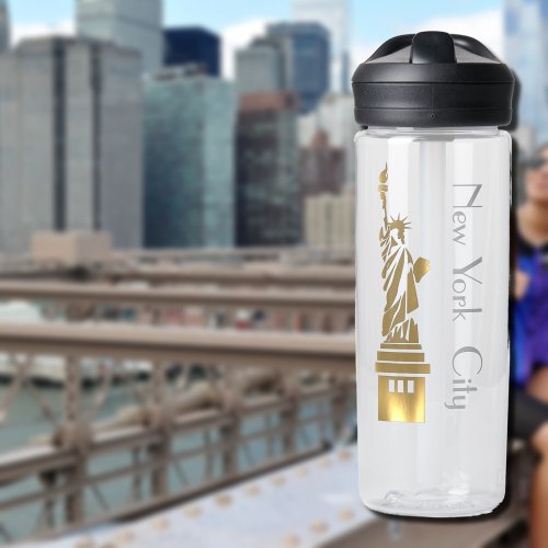 Golden Grunge Statue of  Liberty Water Bottle